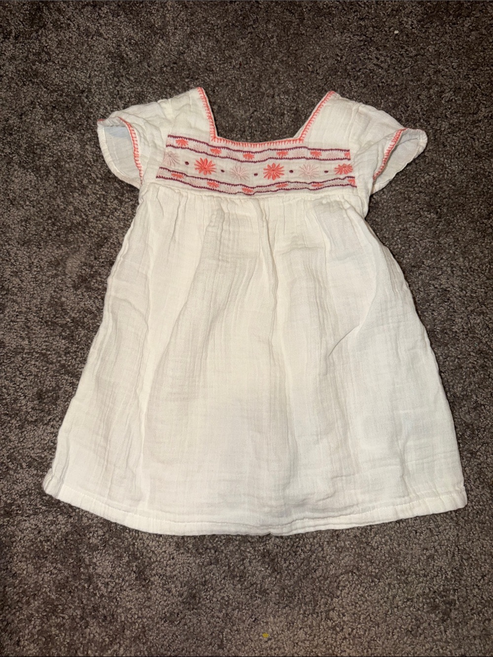 GAP White Cotton Toddler Dress with Coral Embroidery